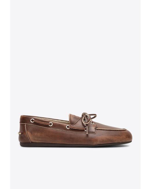 Miu Miu Brown Vintage Effect Leather Loafers