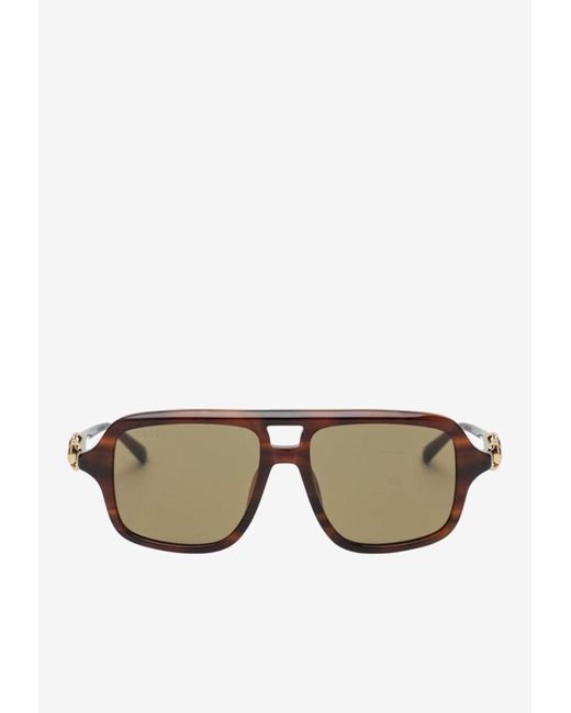 Gucci Gray Horsebit Navigator Sunglasses