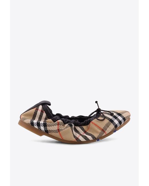 Burberry White Checked Bow Ballet Flats