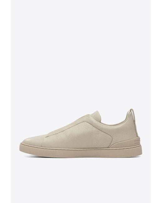 Zegna White Triple Stitch Low-Top Sneakers for men
