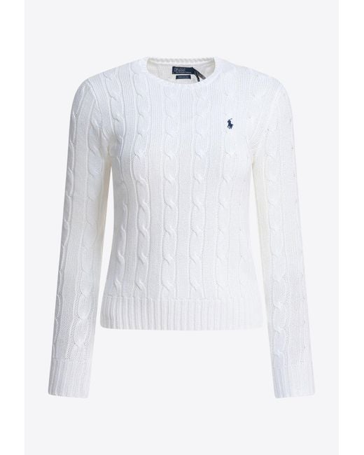 Polo Ralph Lauren White Cable-Knit Logo Sweater