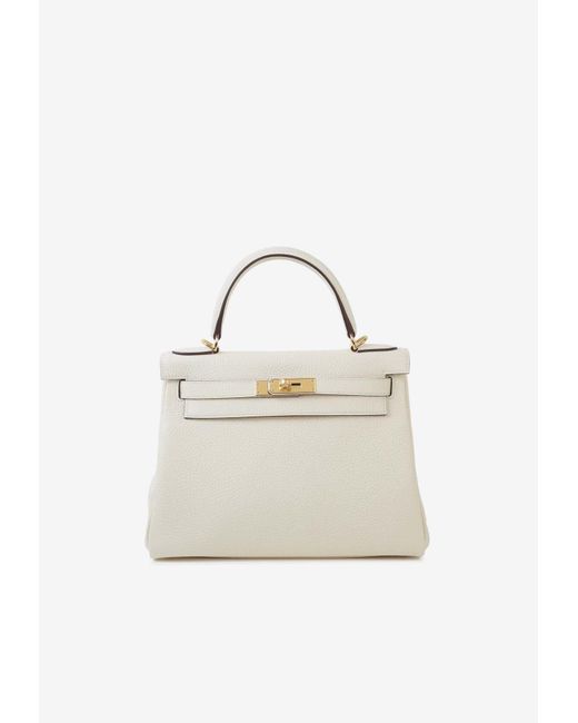 Hermès White Kelly 28 In Nata Clemence Leather With Gold Hardware