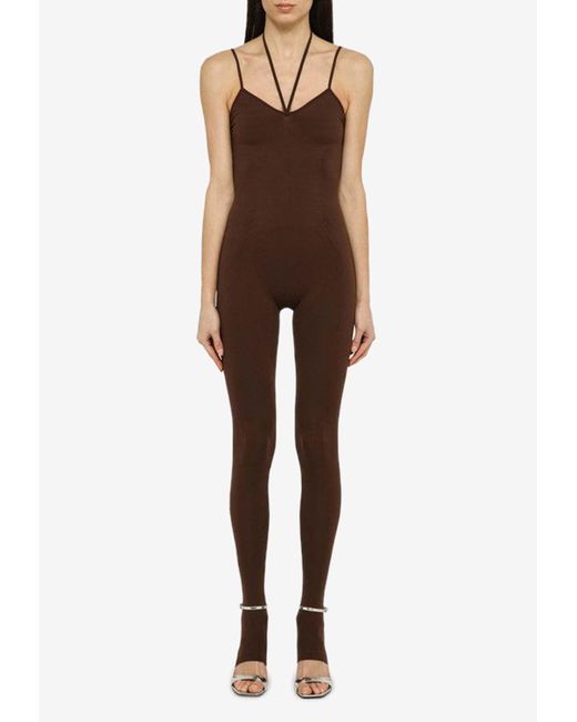 ANDREADAMO Brown Sleeveless Fitted Jumpsuit