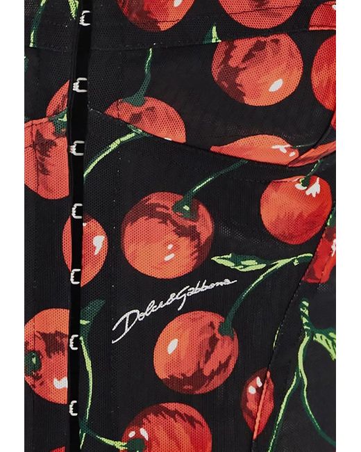 Dolce & Gabbana Red Cherry Print Corset Cropped Top