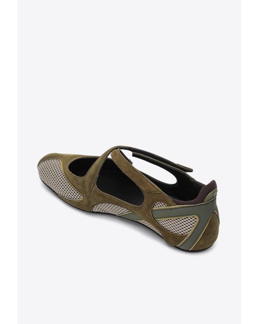 The Attico Green Floor 01 Suede And Mesh Ballet Flats