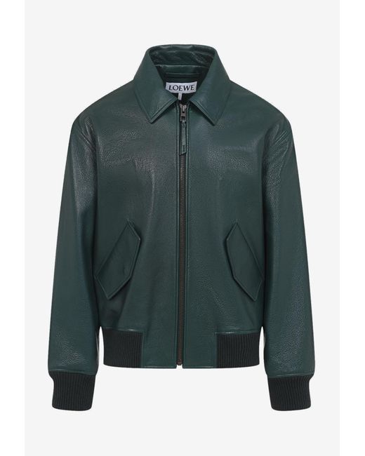 Loewe Aviator Leather Jacket in Green for Men | Lyst
