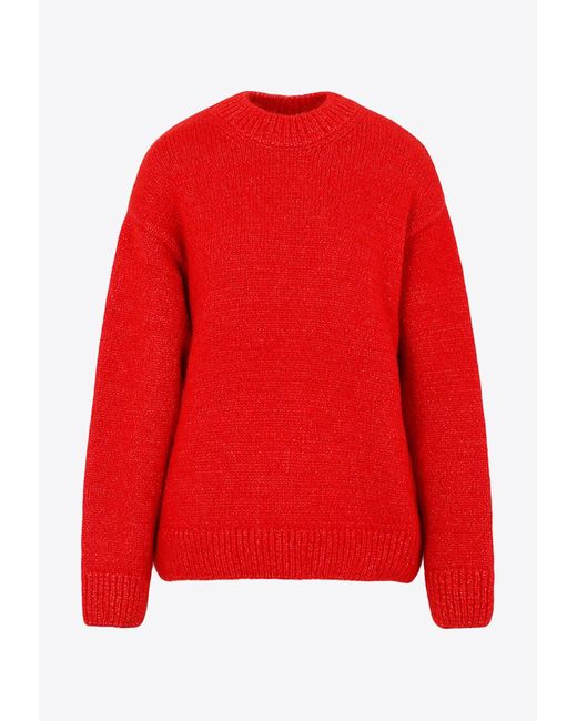 Jacquemus Red Pavane Logo Jacquard Sweater In Alcapa Blend
