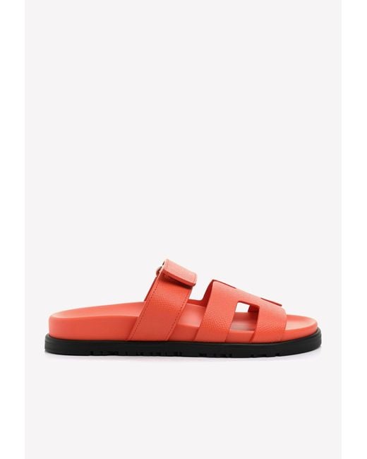 Hermès Red Chypre Sandals In Calfskin