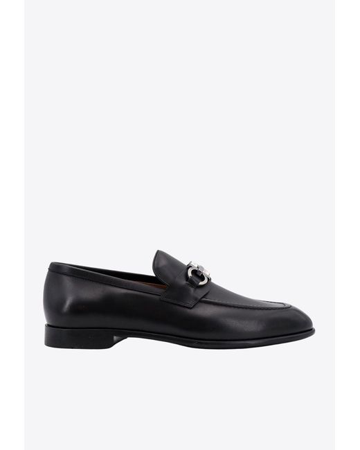Ferragamo Black Gancini Leather Loafers for men