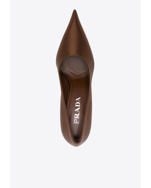 Prada Brown 85 Pointed-Toe Satin Pumps