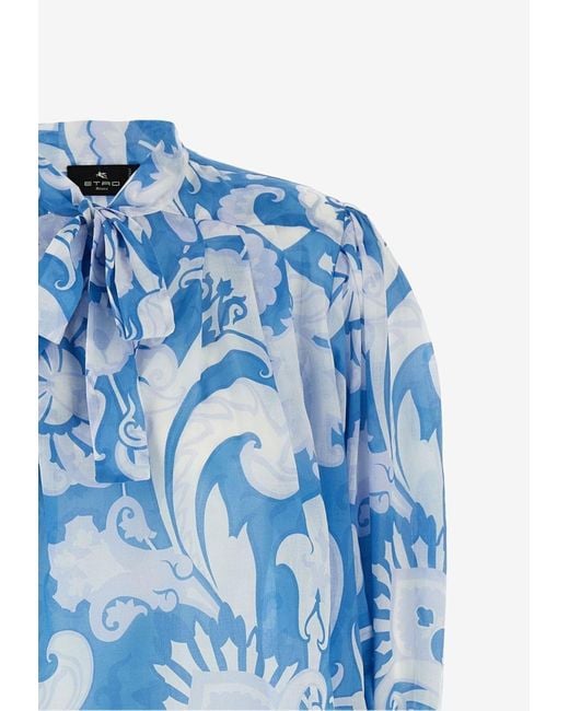 Etro Blue Paisley Print Sheer Blouse