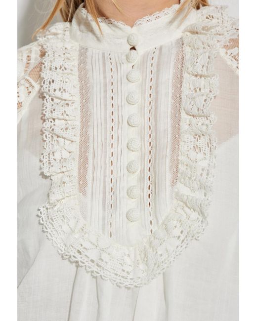 Zimmermann Gray Lace Yoke Long-Sleeved Blouse