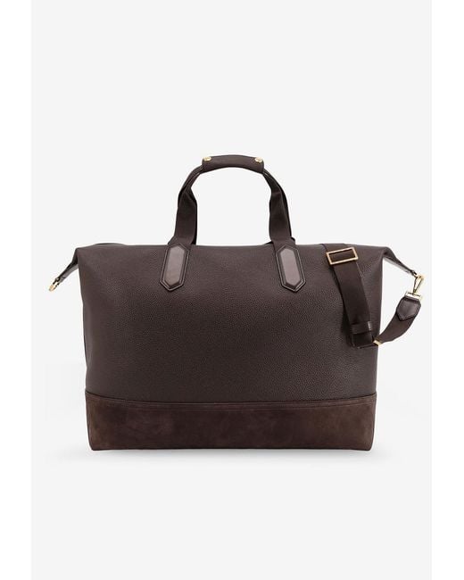 Tom Ford Brown Grained Leather Travel Bag for men