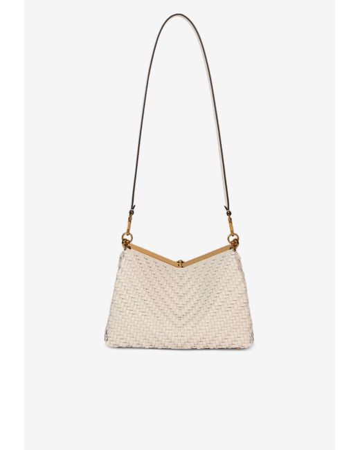 Etro White Medium Vela Woven Leather Shoulder Bag