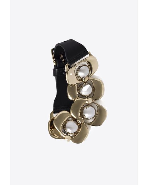 Miu Miu White Leather Bracelet With Beaded-Chain