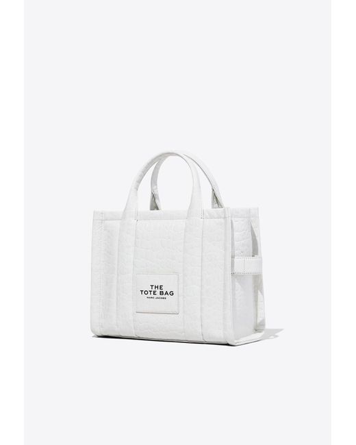 Marc Jacobs White The Medium Croc-Embossed Leather Tote Bag