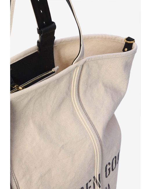 Golden Goose Deluxe Brand Natural Canvas Logo Print Tote Bag