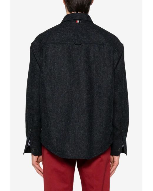 Thom Browne Blue Name Tag Patch Oversized Tweed Shirt for men