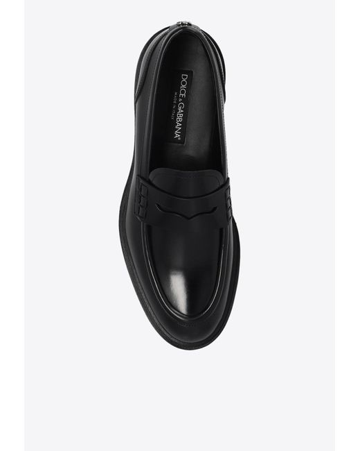 Dolce & Gabbana Black Calf Leather Penny Loafers