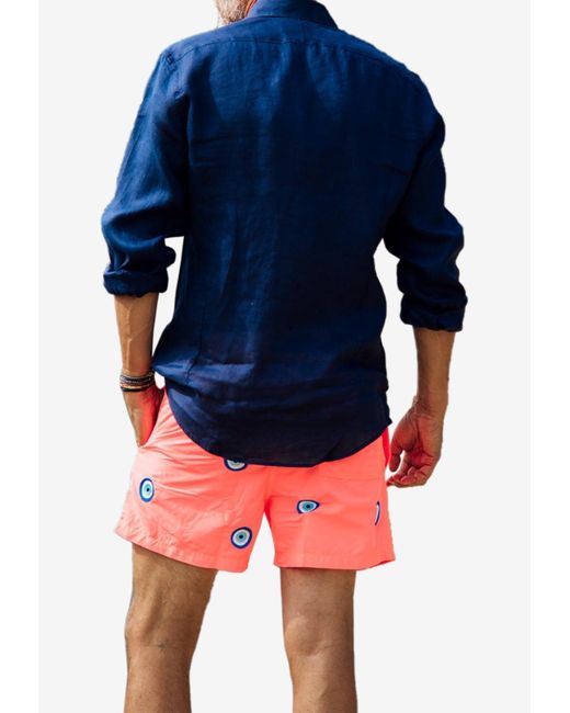 Les Canebiers Orange All-Over Mataki Embroidered Swim Shorts for men