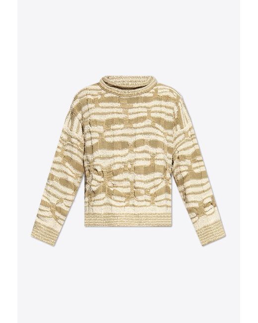 Bottega Veneta Natural Distorted Stripe Knitted Sweater for men