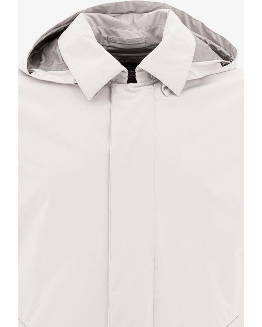 Herno White Hooded Solid Coat for men