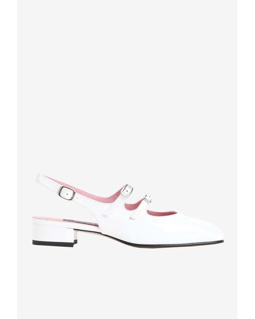 CAREL PARIS White Peche 35 Patent Leather Slingback Pumps