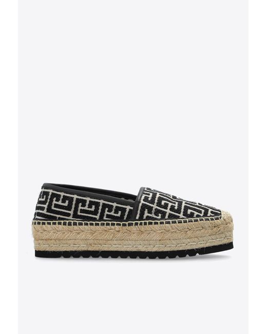 Balmain White Monogram Platform Espadrilles