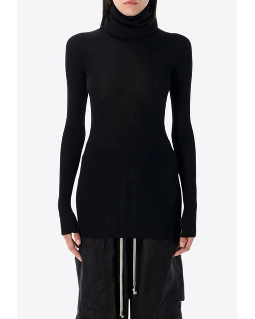 Rick Owens Women's Black Ribbed Turtleneck Top