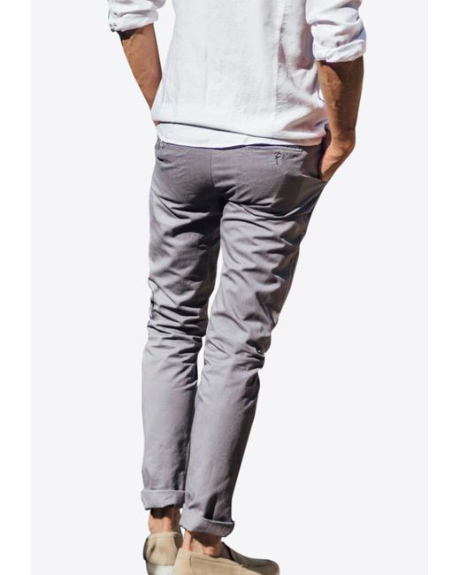 Les Canebiers Gray Tartane Straight-Leg Casual Pants With Folded Hem for men