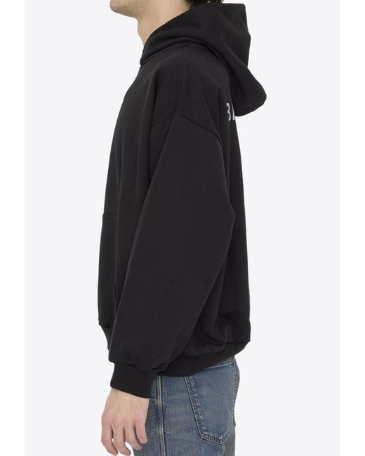 Balenciaga Black Logo Print Hooded Sweatshirt for men