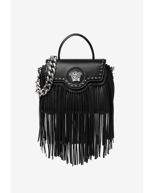 Versace Black La Medusa Fringed Top Handle Bag