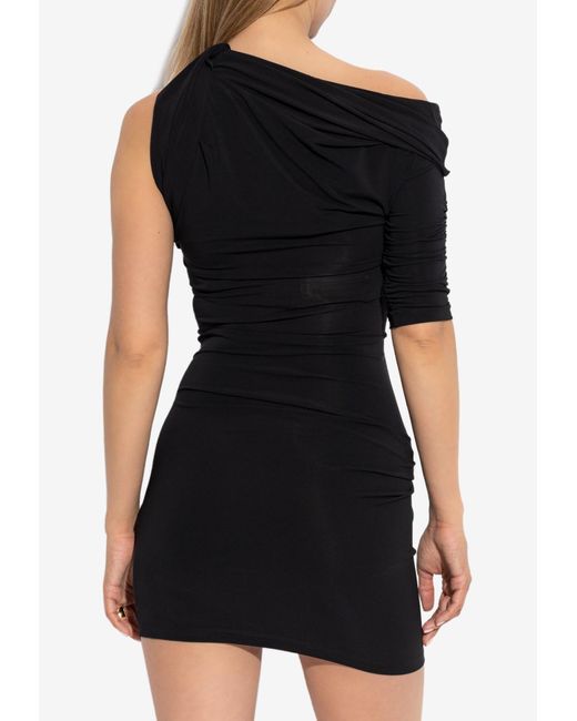 Jacquemus Black Drapeado One-Shoulder Mini Dress