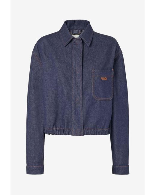 Fendi Blue Ff Logo Patch Denim Jacket