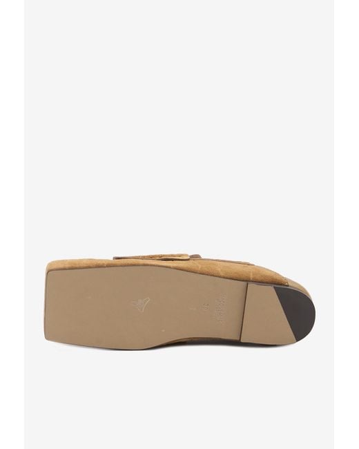 Jacquemus Women's Brown Carré Croc-Embossed Suede Loafers