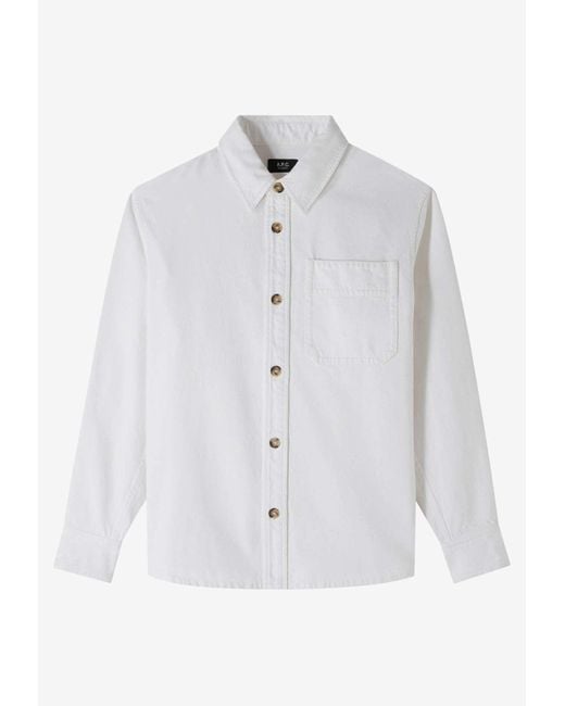 A.P.C. White Basile Brodee Overshirt for men