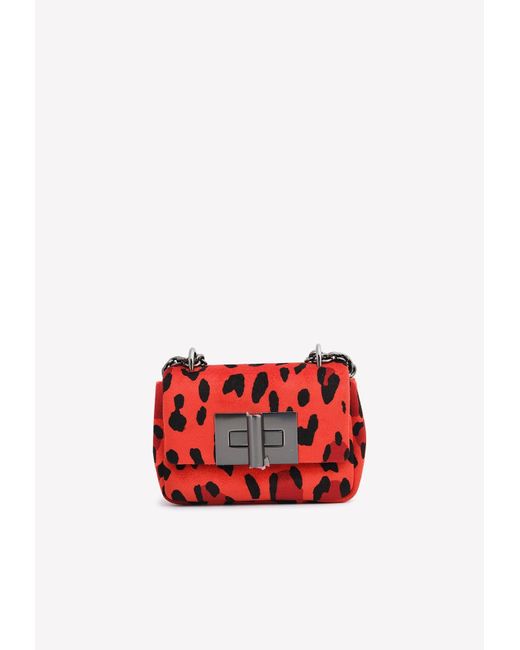 Tom Ford Red Mini Natalia Leopard Print Velvet Shoulder Bag