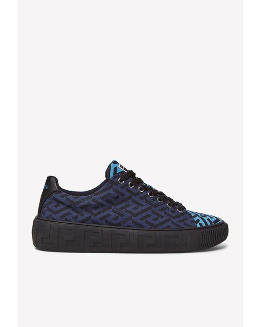Versace La Greca Low-top Canvas Sneakers in Blue for Men | Lyst