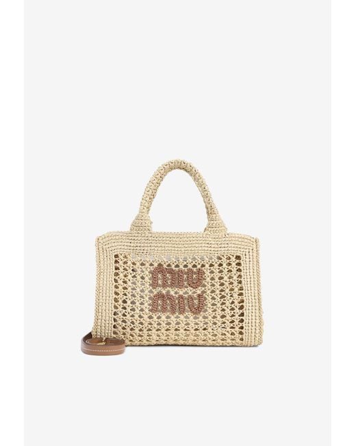 Miu Miu Natural Logo Raffia Tote Bag