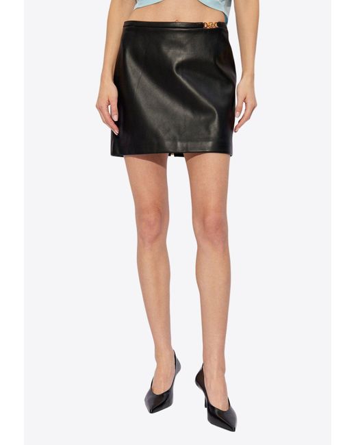 Versace Black Mini Belted Leather Skirt