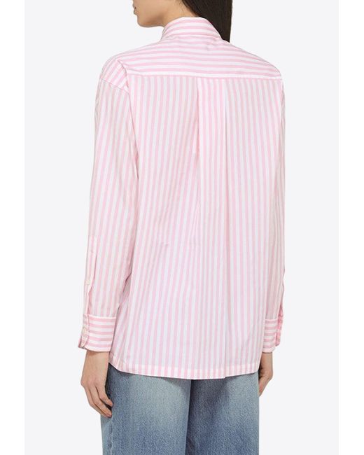 KENZO Pink Logo Patch Striped Shirt