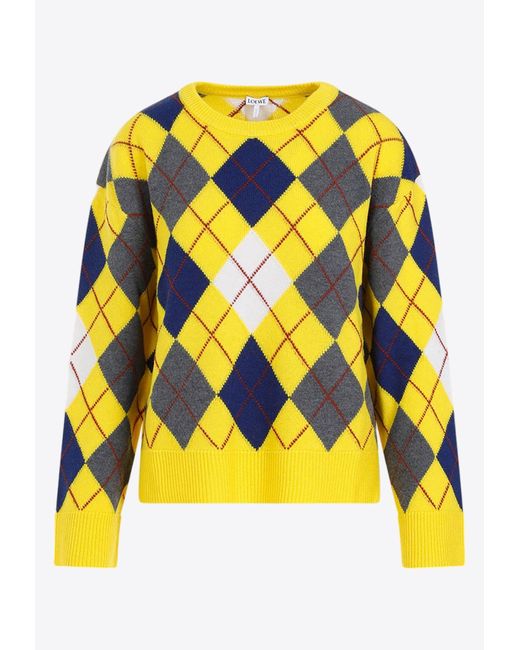 Loewe Yellow Argyle-knitted Round-neck Wool Jumper
