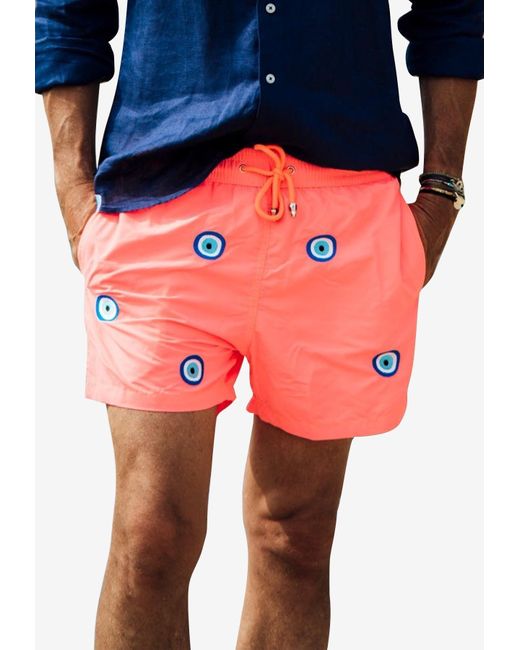 Les Canebiers Orange All-Over Mataki Embroidered Swim Shorts for men