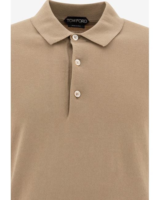 Tom Ford Natural Fine Knit Polo T-Shirt for men
