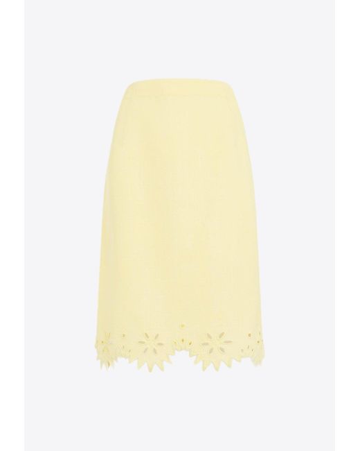 Bottega Veneta Yellow Embroidered Midi Skirt
