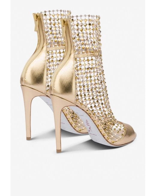 Rene Caovilla White Galaxia 105 Crystal-Embellished Ankle Mesh Sandals