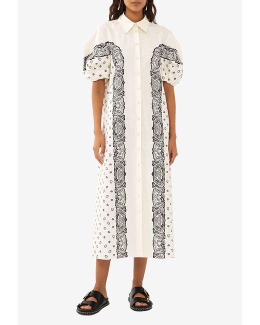 Chloé White Bandana-Printed Midi Shirt Dress