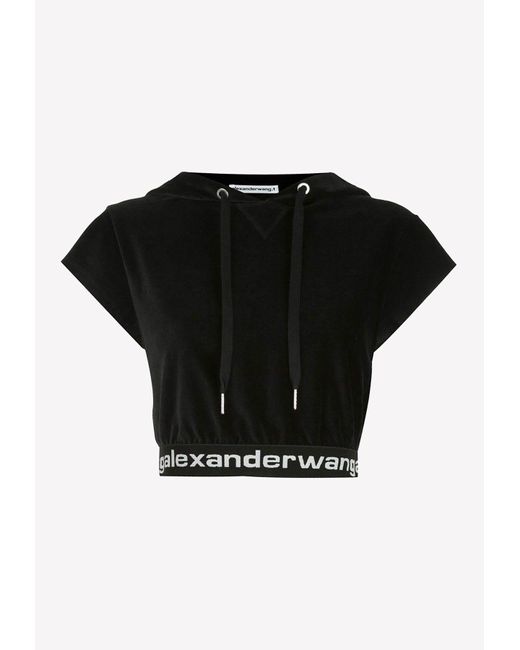 T By Alexander Wang Black Cropped Corduroy Hooded Top
