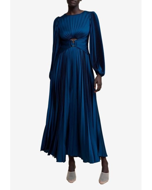 Acler Blue Karatta Pleated Maxi Dress