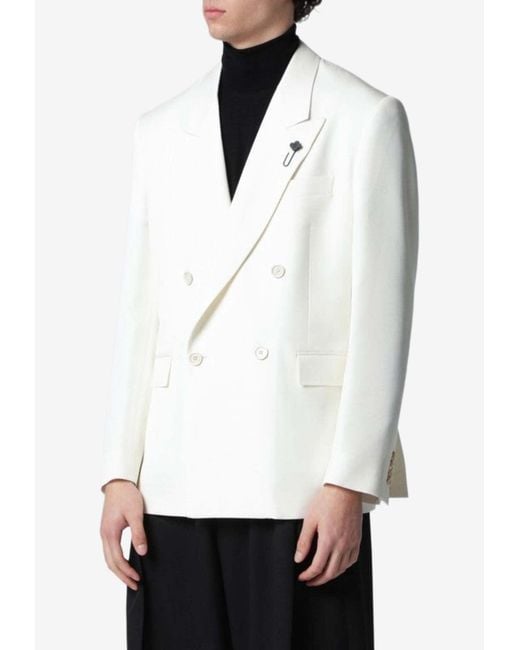 Lardini White Double-Breasted Buttoned Blazer for men